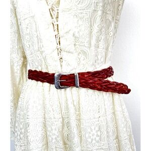 Braided Leather Belt Etched Silver Plate Buckle Made in Argentina Brown S